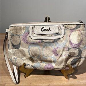 Coach Multicolor Wristlet with Cream and Purple Accents